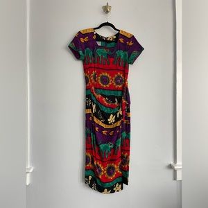Vintage Jessica Howard Elephant Tribal Print Wrap Dress | size 6 Petite